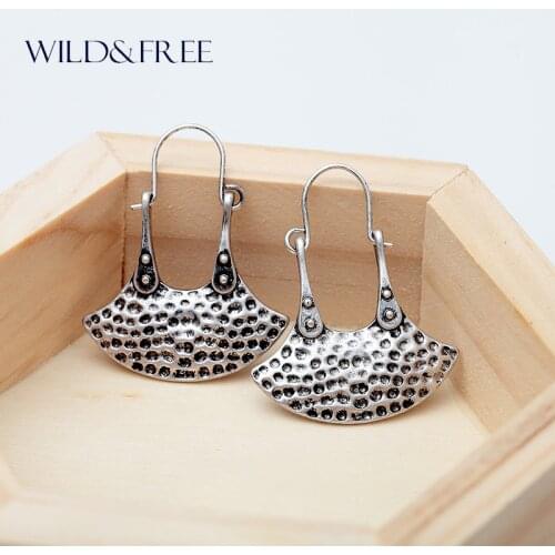 WILD & FREE Women Vintage Zinc Alloy Sector Dangle Earrings Minimalist Indian Drop Earrings Jewelry Gift