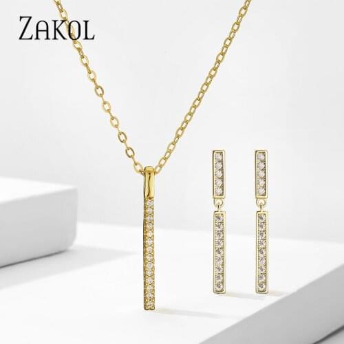 ZAKOL Fashion Temperament Gold Color Small Pendant Jewelry Sets for Women Simple Cubic Zircon Necklaces Earrings Party Gifts