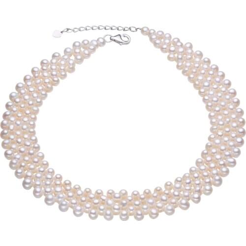 Pearl Fancy Necklace Short Clavicle Necklace Round Adjustable Buckle Natural Fresh Water Hand-Woven Choker