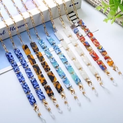 MOPAI Bohemian Women Sunglasses Chains Colorful Rectangle Acetate Plate Gold Color Alloy Mask Chains Acrylic Lanyard Accessories