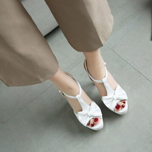 YMECHIC Summer 2019 Fashion White Pink Party Wedding Bride High Heels Sandals Women Platform Shoes Peep Toe Bowtie Ladies Shoes