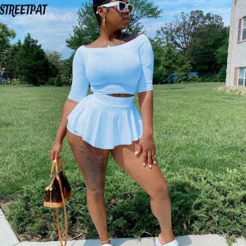 Plus Size 2 Piece Sets Womens Outfits Summer T-Shirts Crop Top Shorts Sets Mini Skirt One Shoulder Sexy White Joggers Tracksuit