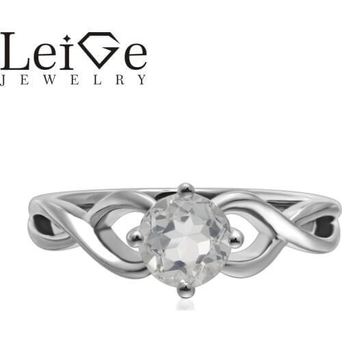 Leige Jewelry Round Cut Solitaire Real White Topaz Rings Wedding Rings for Women Sterling Silver 925 November Birthstone