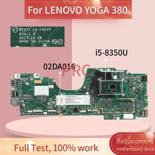 02DA016 For LENOVO YOGA X380 I5-8350U 8GB Laptop motherboard DTZS1 LA-F421P SR3L9 with 8GB RAM Notebook Mainboard