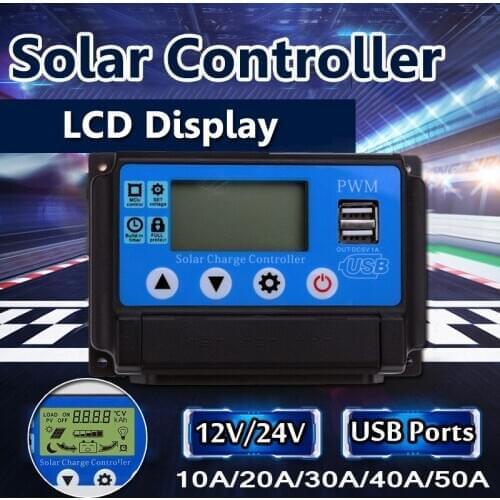 12/24V Solar Charge Controller Regulator Automatic Identification PWN Solar Panel Battery Charge Controller 10A/20A/30A/40A/50A