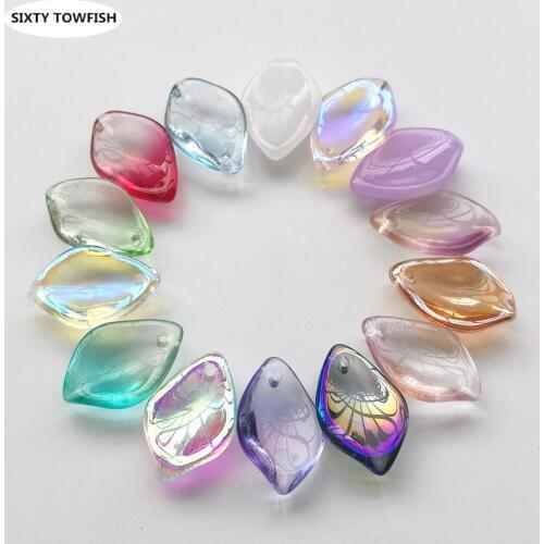 12 Pieces/lot 12x18mm Multi Gradient Color Czech Glass Beads Leaf-shaped With Hole Sew On Beads Handmade Jewelry Accessories