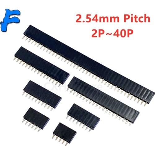 2.54mm Pitch Single Row Female 2~40P PCB socket Board Pin Header Connector Strip Pinheader 2/3/4/6/10/12/16/20/40Pin For Arduino