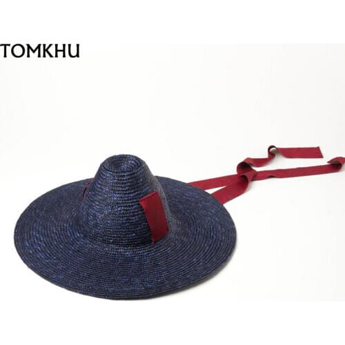 2021 New Elegant 15cm Wide Brim Sun Hat For Ladies Summer High-top Ribbon Hand-woven Straw Hat Outdoor Beach Cap Chapeu De Praia