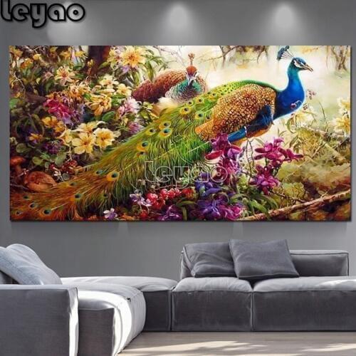 Full Square Round Drill 5D DIY large size Diamond Painting flowers "peacocks couple" 3D set Cross Stitch Mosaic Decor gift