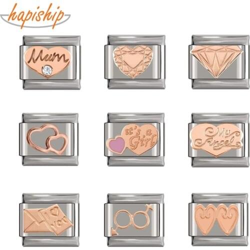 Hapiship 2021 Original Daisy Rose Romantic Heart Mum Love Italian Charm Fit 9mm Bracelet Stainless Steel Jewelry Making DJTop60