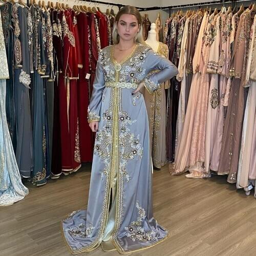 Bbonlinedress Moroccan Caftan Evening Dresses Beads Hand Work Muslim Evening Dress Arabic Abaya Formal Dress robe de soiree