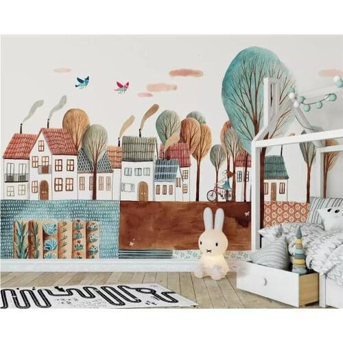 Beibehang Wallpaper custom 3D high-end Nordic simple happy childhood town childrens house wall photo decorative mural wall