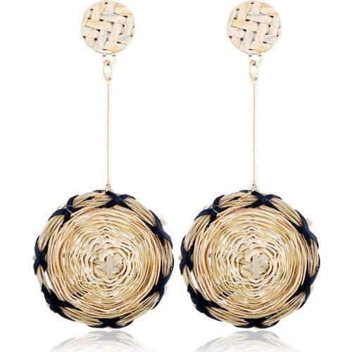 Bohemian ethnic vintage hand-woven rattan drop dangle earrings fashion simple womens sexy temperament tassel earrings jewelry