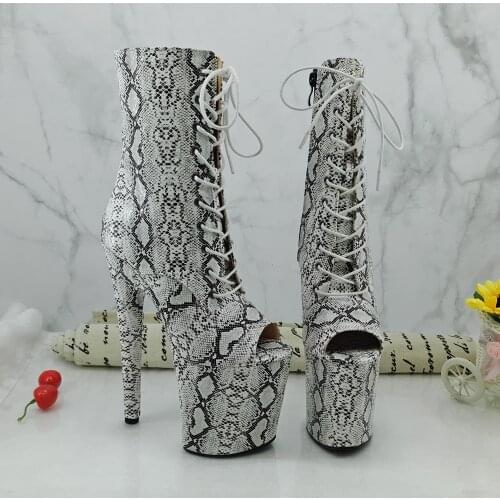 Leecabe white color snake skin Pole dance boot with 20CM/8inches High Heel platform Boots open toe Pole Dance boot