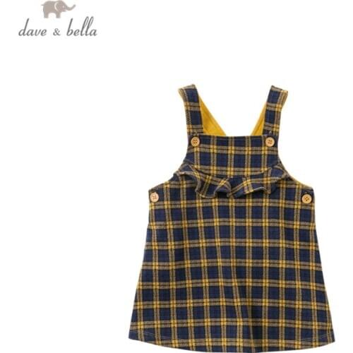 DBM14553-2 dave bella autumn baby girls princess plaid strap dress lolita party suspenders dress toddler children clothes