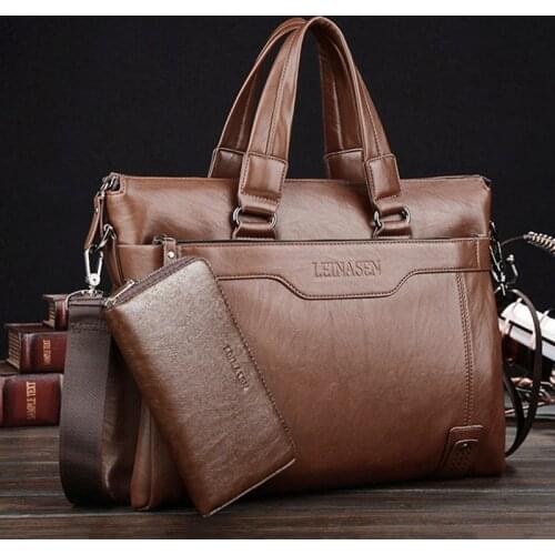 Business Men PU Leather Briefcase Laptop Shoulder Bags Waterproof Messenger Crossbody Bags Large Capacity Attache Case Handbag