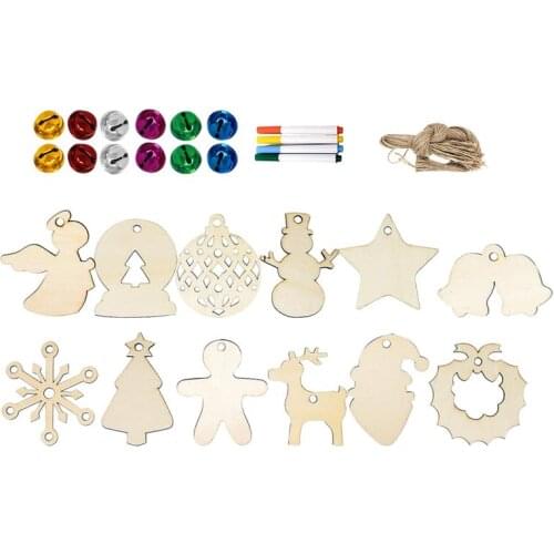 1 Set Wooden Christmas Pendants DIY Crafts Blank Wood Slices Wood Chips Wooden Christmas Kit DIY Process Blank Pendant