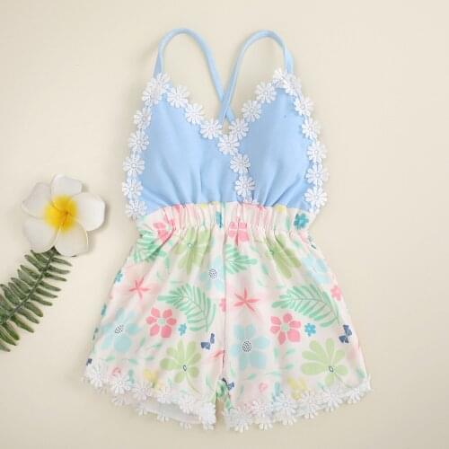Baby Girls' Floral Suspender Shorts Little Daisy Girls' Jumpsuit Thin Summer Baby Sling One Piece Clothes KF1098