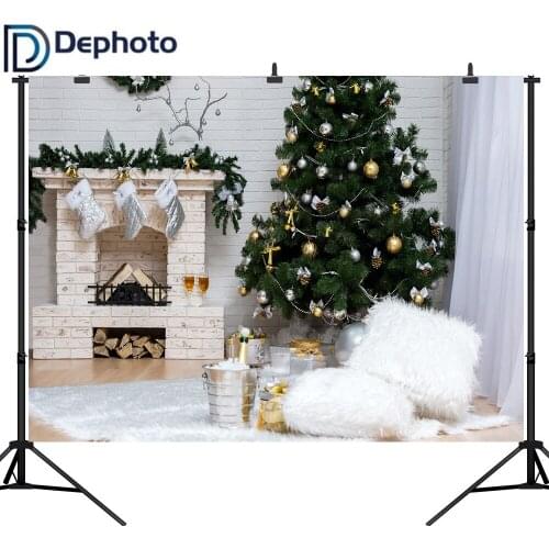 Dephoto Christmas Tree Gift carpet sock Fireplace Photography Backgrounds Customized Photographic Backdrops For Photo Studio