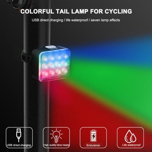 MTB Bicycle Folding Taillight USB Rechargeable Bike Colorful Rear Lights Safety Back Light Riding Warning Saddle Bike Rear Light