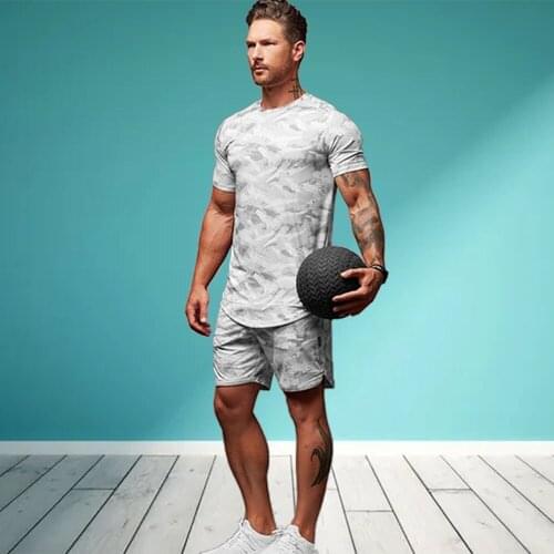 2021 New Camouflage Sports Suit Summer Mens Running Suit Gym Summer Two Piece Quick Drying Clothes Casual Short Sleeve Shorts