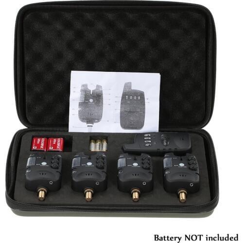 Lixada Wireless Fishing Alarm Set 4 Fishing Bite Alarms + 1 Receiver in Case LED Carp Fishing Alert