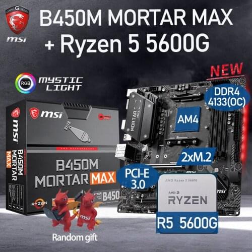 MSI B450M MORTAR MAX Motherboard Set+AMD Kit Ryzen 5 5600G Combo DDR4 64GB M.2 PCI-E 3.0 B450 Placa-mãe Kit AM4 Desktop AMD B450