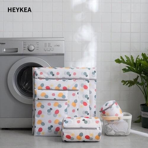 HEYKEA Laundry Bag Zippered Mesh Polyester Washing Net Bag for Underwear Sock Washing Machine Pouch Clothes Bra Bags