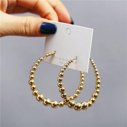 Trendy Oversize Gold Bead Hoop Earrings For Women 2020 New Design Big Circle Earring Fashion Statement Female Brinco Jewelry