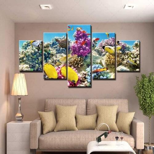 Modular Hd Prints Underwater World Picture Home Decoration Paintings 5 Set Canvas Animal Poster Wall Art For Living Room Frame