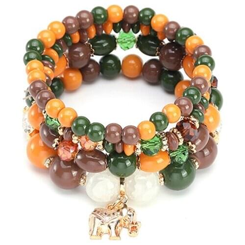 Boho Beaded Bracelet Set Women Fashion Accessories Small Elephant Pendant Bracelet Jewelry