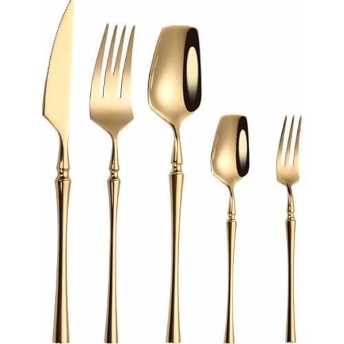 Bright Golden Spoon Dinnerware Set Stainless Steel Tableware Set Kitchen Knife Fork Coffee Spoon Luxury Cutlery Set Bright Light