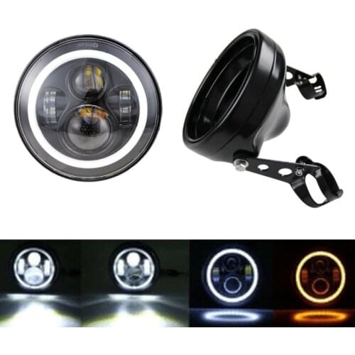 7" Inch Motorcycle Halo Headlamp with Halo Angle Eyes and 7inch LED Headlight Housing Bucket Trim Ring for Motorcycles