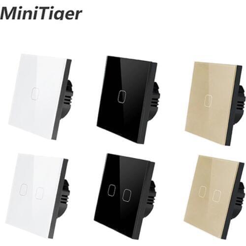 Minitiger Wall Light Switch 1 Gang 1 Way SY2-01 Smart Touch switch RF433 Remote Control Crystal Tempered Glass Panel