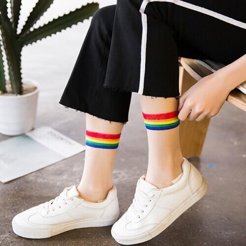 Summer Womens Socks Rainbow Stripes Socks Christmas Fashion Warm Christmas Casual Tide Socks harajuku korean