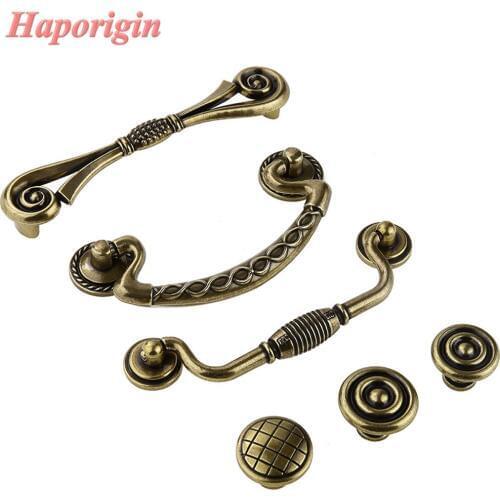 New 2pcs Antique Kitchen Cabinet Drawer Handles Euro-Style Bronze Furniture Knobs Vintage Wardrobe Drawer Handles Bars Pulls