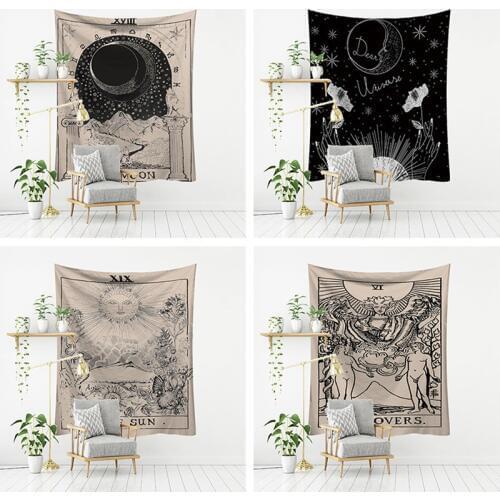 New Witchcraft Tarot Tapestry Wall Hanging Sun Moon Wall Tapestry Witchcraft Supplies Psychedelic Boho Decor Wall Cloth Tapiz