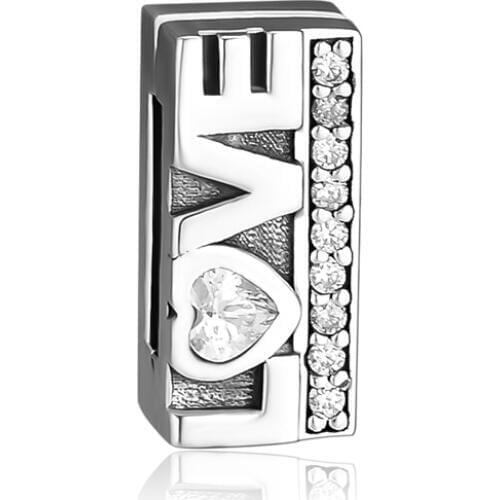 Original 925 Sterling Silver Bead Love Clip Charms Fit Pandora Reflexions Bracelets Women Gift Beads for Jewelry Making kralen
