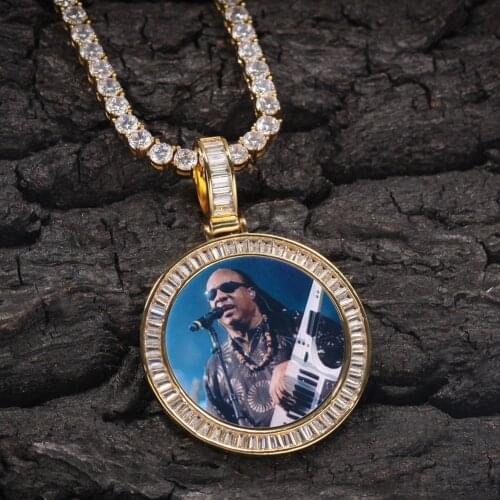 Zircon Custom Made Photo Medallions Necklace & Pendant With Twist Chain Gold Color Mens Hip hop Rock Jewelry
