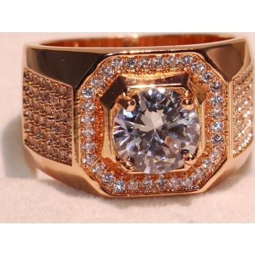 Stunning Brand Luxury Jewelry 925 Sterling Silver Rose Gold Filled Round Cut White Clear 5A Zirconia CZ Men Wedding Band Ring