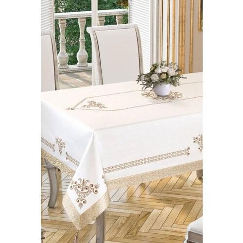 Tulip Printed Rectangle Table Cloth Gold