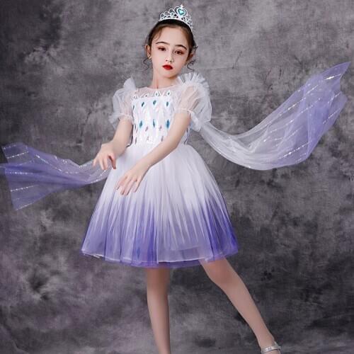 New Kids Elza 2 White Princess Dresses Girls Sequined Costume Summer Clothes Pageant Frocks Snow Queen Party Dresses