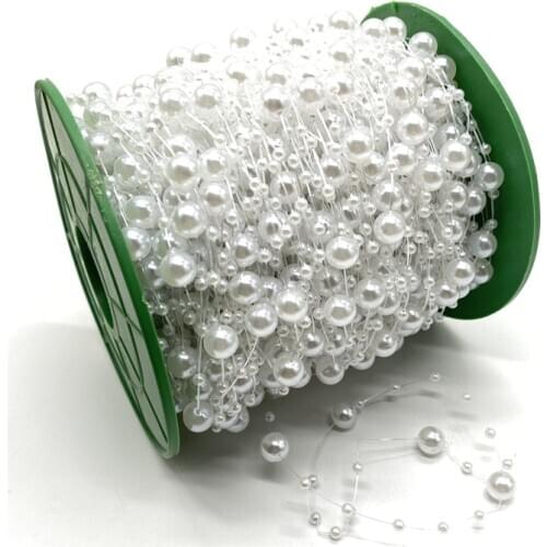 5Yards 3+8mm Fishing Line Artificial Pearls Flower Beads Chain Garland Flowers Wedding Party Decoration Diy Accessories #S10s01