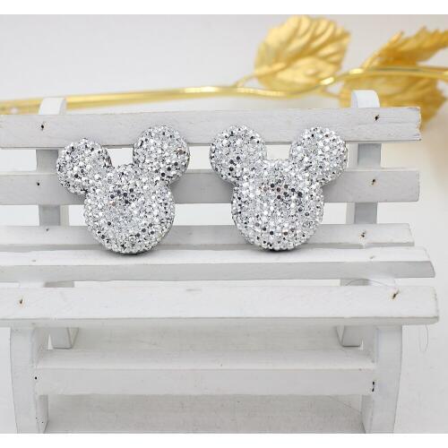 Silver color 5Pcs 35*30mm Flatback Resin Dotted Mickey Head Design Cabochon Gems,Flat Back Resin