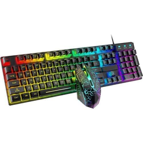 T6 Rainbow USB Wired Keyboard Mouse Pad Combo RGB Backlit Pro PC Gaming Keypad