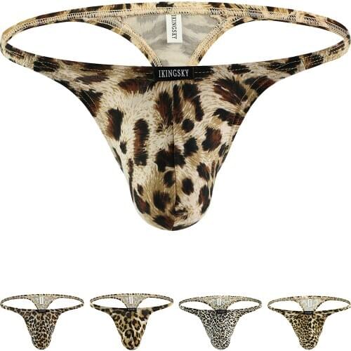 IKingsky Mens Leopard G-String Big Pouch Y-Back Underwear Sexy Low Rise Bulge Thong Under Panties