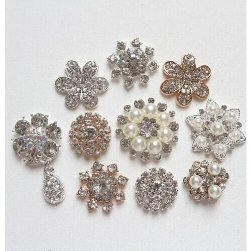 10Pcs Rhinestone Buttons Pearl Flower Button Flat Back Gems Crystal For Clothes/Bows/Hair Tie Wedding Decoration DIY Crafts