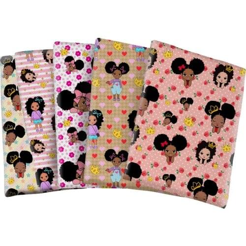 Magic Black Women Character Printed Twill Polyester Cotton Fabric for DIY Hair Bow Scarf Home Textiles Materials 50*145cm