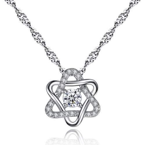 Rotating Triangle Shape Hanging Pendant Necklace Setting Cubic Zirconia Water Wave Chain Silver Color Necklaces for Women