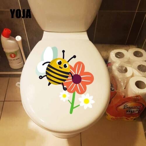 YOJA 21.8X22.1CM Cartoon Style Toilet Wall Sticker Decal Honey Picking Little Bee Kids Room Decoration T5-0903